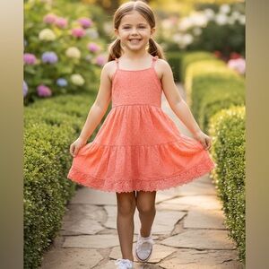 Art Class Coral Sleeveless Eyelet Dress Girl Size M